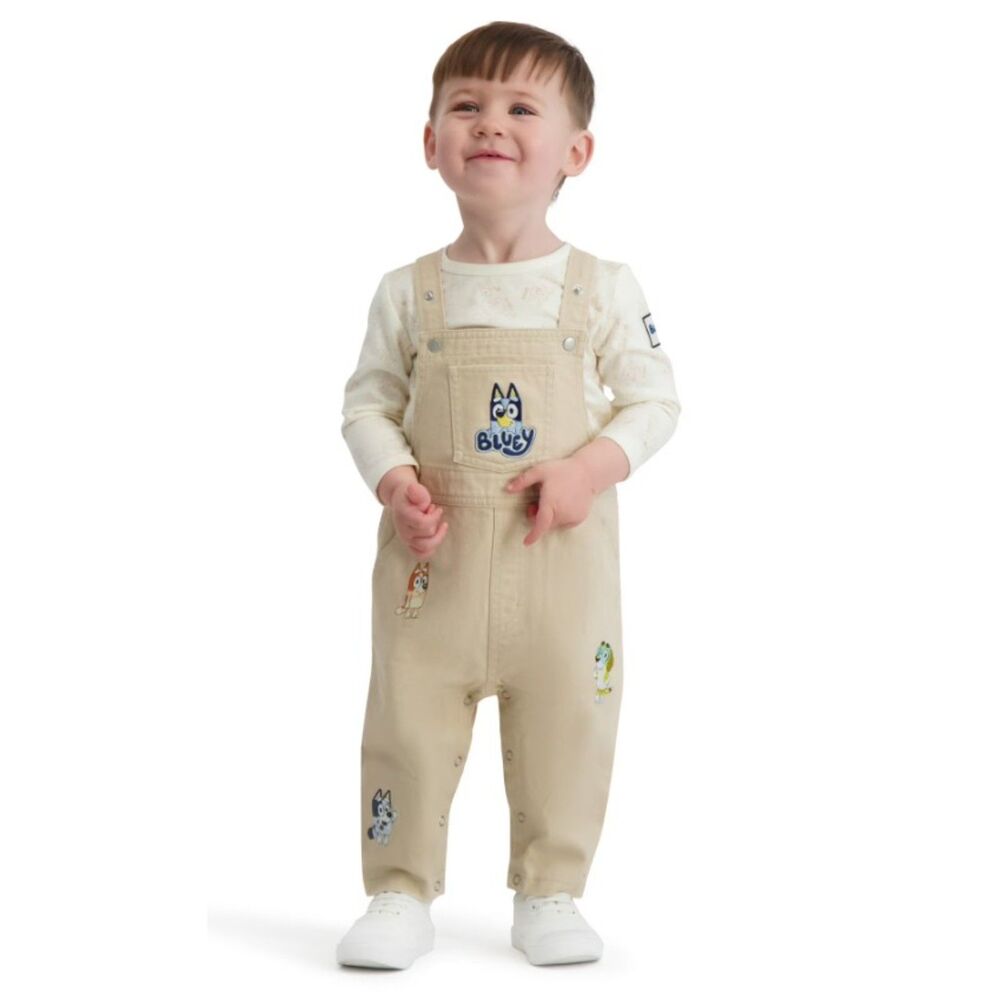 NEW Boys Sz 12 Months BLUEY Embroidered Overalls & Long Sleeve Shirt 2 Pc Outfit